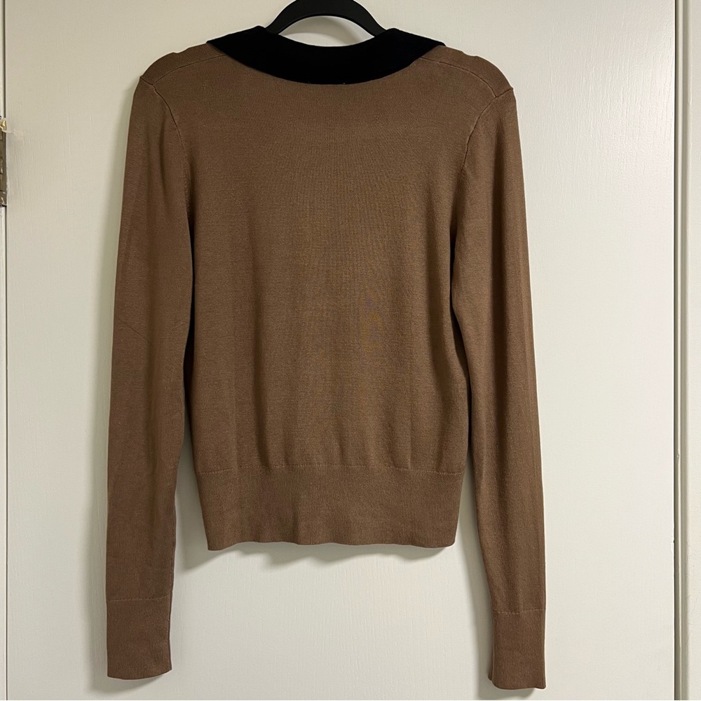 ANN TAYLOR Brown‎ Long Sleeve Sweater with Black Collar, S - Picture 4 of 10
